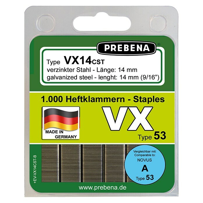 Prebena Heftklammer Typ VX (Länge: 14 mm, Rückenbreite: 11,3 mm, 1.000 Stk.) | BAUHAUS