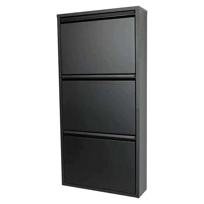 Spinder Design Schuhschrank Billy 3 - L x B x H: 15,5 x 50 x 103 cm, Schwarz - Ein schwarzer Schuhschrank mit drei Fächern. Praktische Schuhaufbewahrungslösung für den Flur oder Eingangsbereich. Ideal für Ordnung und Übersicht.