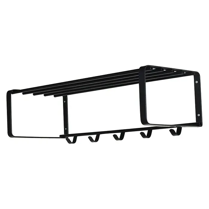Spinder Design Garderobenleiste Rex 2 - L x B x H: 290 x 700 x 280 mm, Anzahl Haken: 5 Stk. - Schwarze Wandgarderobe mit Haken und Ablagefläche für Jacken und Hüte, ideal für den Eingangsbereich. Robustes Design für Ordnung.
