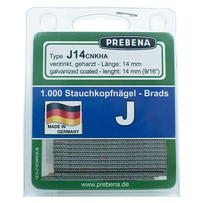 Prebena Stauchkopfnagel Typ J - Länge: 14 mm, 1.000 Stk. - Packung mit 1000 verzinkten Prebena J14CNKHA Stauchkopfnägeln, 14 mm (9/16").