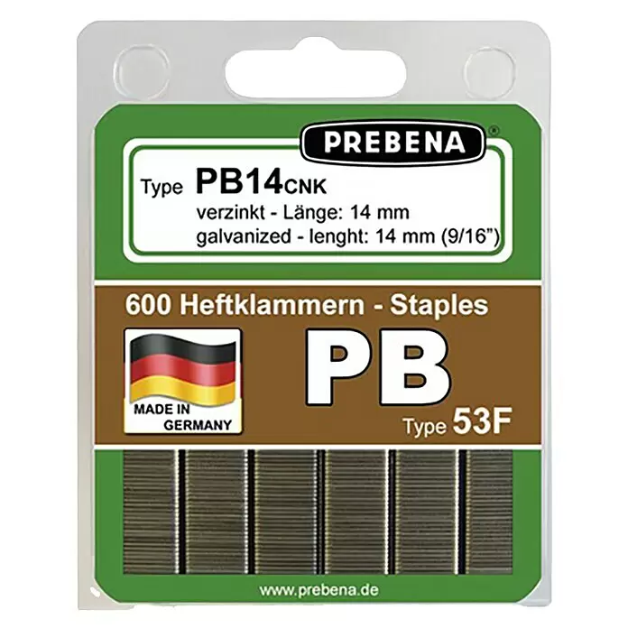 Prebena Heftklammer PB14CNK-B - Länge: 14 mm, Rückenbreite: 11,2 mm, 600 Stk. - Vorderansicht
