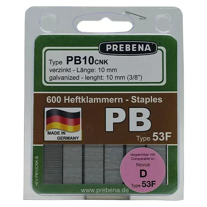 Prebena Heftklammer Typ PB - Länge: 10 mm, Rückenbreite: 11,2 mm, 600 Stk. - Vorderansicht
