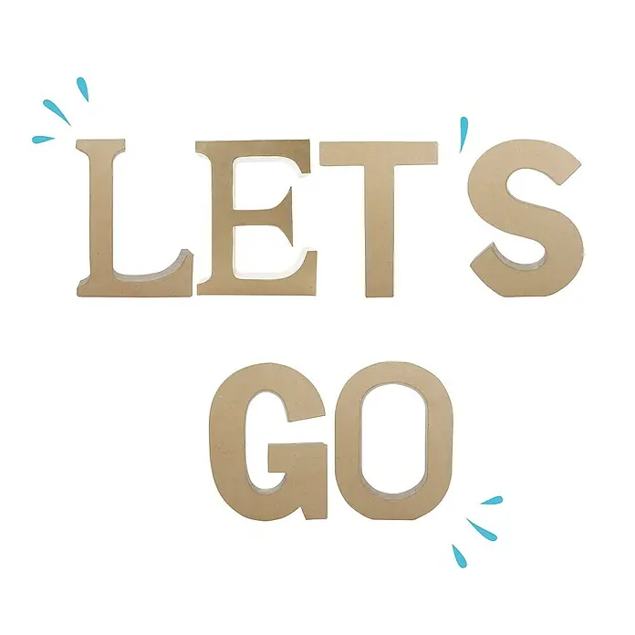 Décopatch Letra de cartón - G, Cartón, L x An x Al: 2,8 x 17 x 21,5 cm - Primer plano de letras de madera que forman "LET'S GO", ideal para decoración de pared o proyectos DIY.