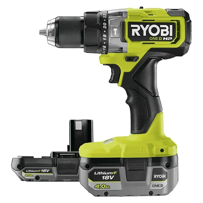 Ryobi ONE+ Akku-Schlagbohrschrauber RPD18X-242S - 18 V, 2 Akkus, 2 Ah - 4 Ah, 95 Nm - Akkubetriebener Ryobi ONE+ HP Bohrschrauber mit zwei Lithium+ Akkus für hohe Leistung und lange Laufzeit.