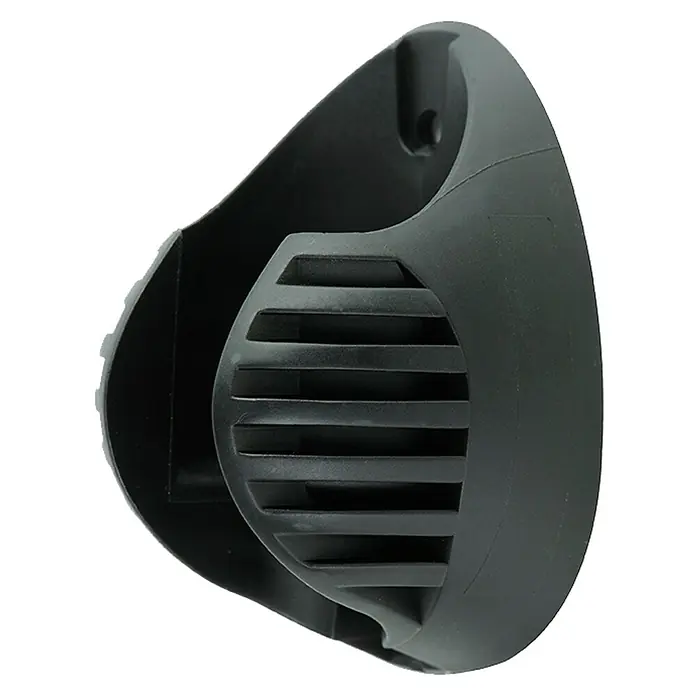 Kit de manguera en espiral Eva - Largo: 15 m, Plástico - Primer plano detallado de una media máscara negra con ventilación. Ideal para protección en trabajos o deportes.