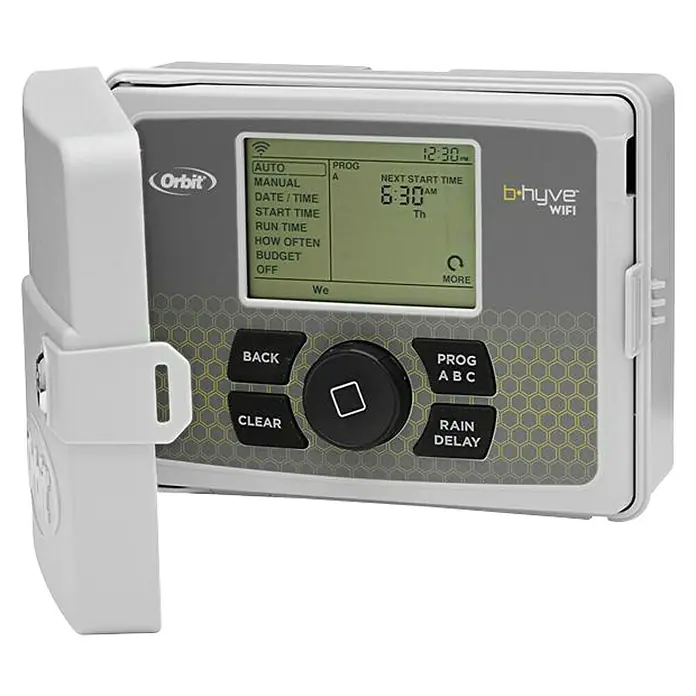 Orbit Programador de riego - 6 programas - Controlador de riego WiFi inteligente Orbit b-hyve con pantalla intuitiva y botones prácticos para un fácil manejo.