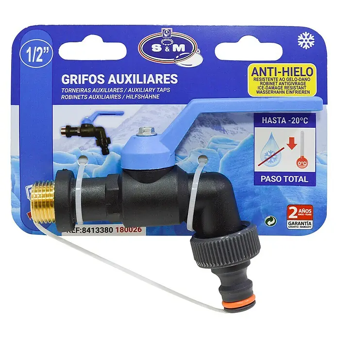 Grifo de esfera Anti-hielo - Negro, Conector rápido, Rosca interior: ½″ - Imagen del grifo exterior anti-hielo de S & M, ideal para usar en el jardín con una garantía de 2 años contra daños por hielo.