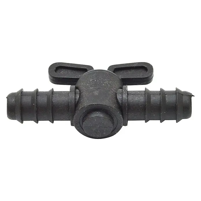 Llave de paso goteo - Diámetro conexión: 12 mm - Conector negro para tubos de riego con válvula de cierre. Esta válvula práctica permite un control preciso del flujo de agua.