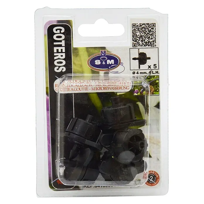 Gotero lineal Autocompensado - 4 l/h, 5 ud. - Un paquete de cinco goteros S&M para riego, ideal para un riego de jardín preciso y económico con un diámetro de 4mm.