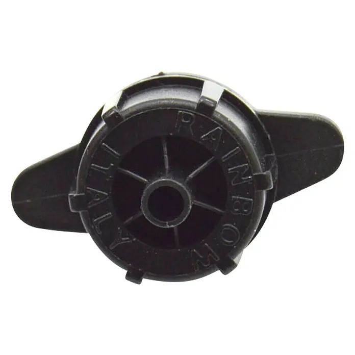 Gotero lineal Autocompensado - 4 l/h, 5 ud. - Un primer plano de un regulador de riego Rainbow negro para un sistema de riego, fabricado en Italia, perfecto para su jardín.