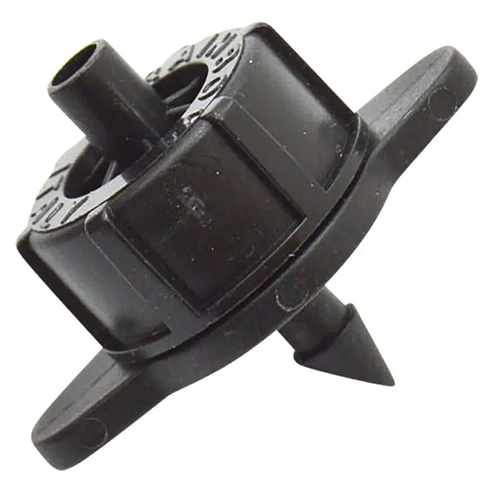 Gotero lineal Autocompensado - 4 l/h, 5 ud. - Primer plano de un controlador de riego negro.