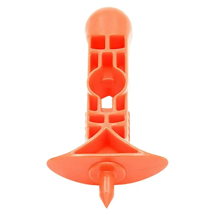 Punzón - Diámetro: 4 mm, Plástico - Primer plano de un clip de fijación de plástico naranja con un diseño único para un agarre seguro.