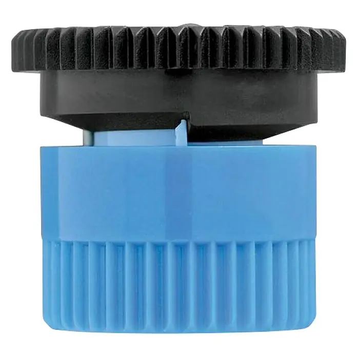 Tobera pulverizadora para difusor - 1 ud., Formas de riego: 360° - Primer plano de un tapón azul con accesorio negro. Accesorio práctico para aplicaciones versátiles.