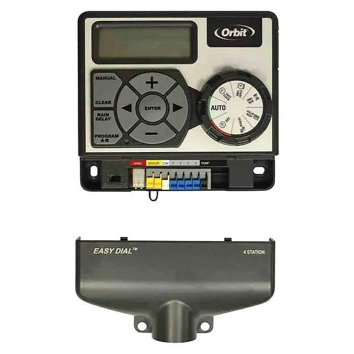 Orbit Programador de riego Digital - Número de tiempos de regadío: Hasta 12 veces al día - Programador de riego Orbit Easy Dial de 4 estaciones con pantalla digital y controles intuitivos para una fácil irrigación del jardín.