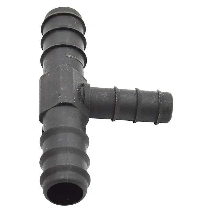 Pieza T goteo reducida - 16 mm, 2 ud. - Conector de manguera de plástico negro en forma de T para una conexión segura de mangueras.