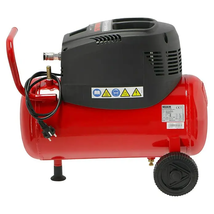 Herkules Kompressor 200/10/24 - 1.100 W, Max. Druck: 10 bar, 24 l, Schmierung: Ohne - Hier ist ein roter tragbarer Luftkompressor.