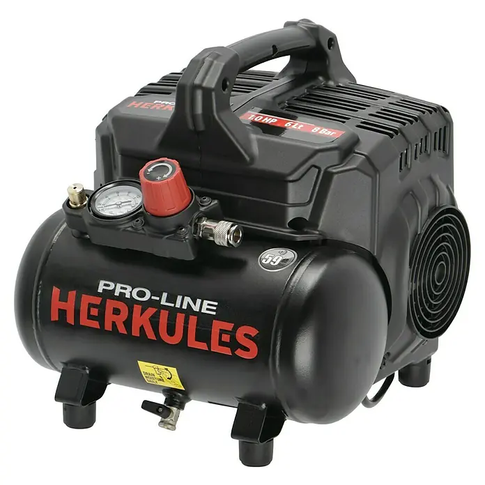 Herkules Pro-Line Flüsterkompressor Siltek+ - Max. Druck: 8 bar, 6 l - Tragbarer Herkules Pro-Line Luftkompressor für vielseitige Anwendungen.