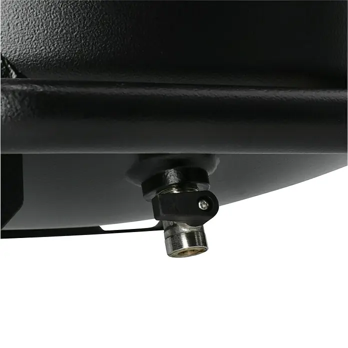 Herkules Pro-Line Kompressor B2800B/3M/90 - Max. Druck: 10 bar, 2.200 W, 90 l - Nahaufnahme eines schwarzen Wasserhahns, der an einem Metallgerät befestigt ist und ein robustes Design aufweist.
