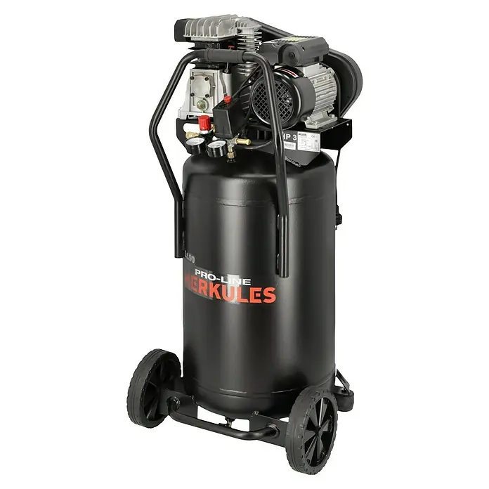 Herkules Pro-Line Kompressor B2800B/3M/90 - Max. Druck: 10 bar, 2.200 W, 90 l - Ein schwarzer Herkules Pro-Line LL90 Luftkompressor mit Rädern für den einfachen Transport.