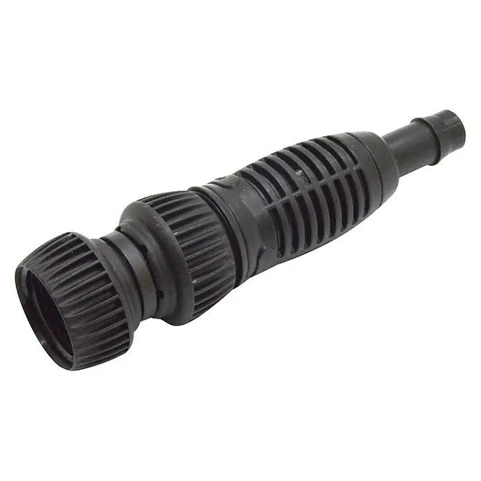 Conexión de grifo universal - ¾″ x 15/16 mm, Plástico - Boquilla de grifo de agua de plástico negro para mangueras de jardín con ranuras y abertura para riego y limpieza precisos.