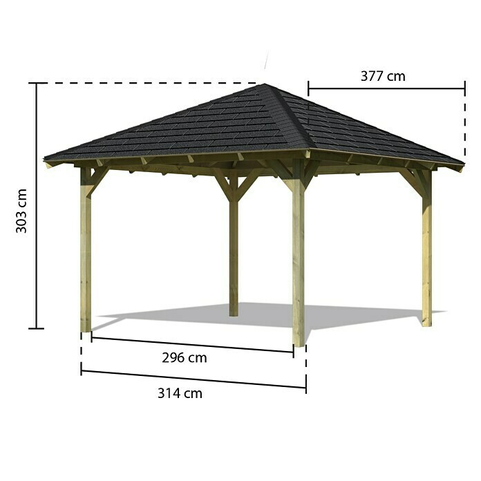 Karibu Pavillon Granada Set (377 x 377 cm, Schwarz, Natur)