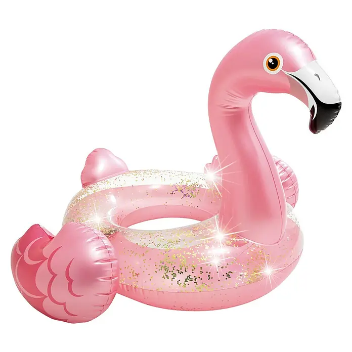 Intex Schwimmring Glitter Flamingo - L x B x H: 99 x 89 x 71 cm, Rosa - Aufblasbarer rosafarbener Flamingo-Schwimmring mit Glitzerdetails für Sommerpoolspaß.