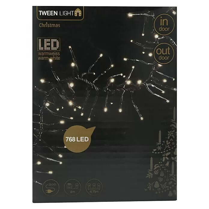 Tween Light LED-Clusterlichterkette - Außen, Länge: 8,15 m, 768 Stk., Netzbetrieben, Lichtfarbe: Warmweiß - Verpackung für warmweiße 768 LED Weihnachts-Lichterkette, für Innen- und Außenbereich.