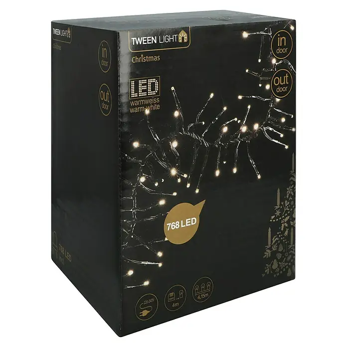 Tween Light Cadena de luces LED - Para exterior, Largo: 8,15 m, 768 ud., Funcionamiento en red, Color de luz: Blanco cálido - Embalaje del producto para una cadena de luces navideñas LED "Tween Light" para uso interior y exterior con 768 LEDs.