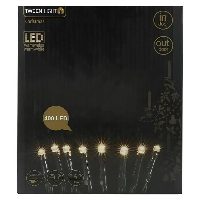 Tween Light LED-Lichterkette - Außen, Lichtfarbe: Warmweiß, Anzahl Leuchtmittel: 400 Stk., Netzbetrieben, 65 m - Schwarze Box für Tween Light Weihnachts-LED-Lichterkette, warmweiß, 400 LEDs, 60m Länge, für Innen- und Außenbereich.