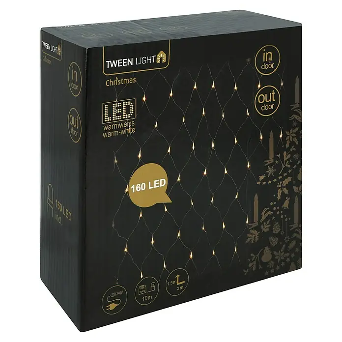 Tween Light LED-Lichtnetz - Außen, 2 m, Lichtfarbe: Warmweiß, Netzbetrieben - Eine Packung "Tween Light" Weihnachts-LED-Netzlichterkette für den Innen- und Außenbereich mit warmweißem Licht und einer Länge von 1,5 x 2 Metern.