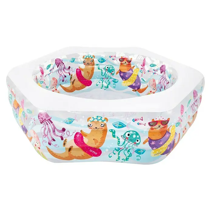 Intex Ozean Reef Planschbecken191 x 178 x 61 cm - Ein farbenfroher Intex-Pool mit Otter- und Quallendesign, ideal für Kinder zum Planschen und Spielen im Garten.