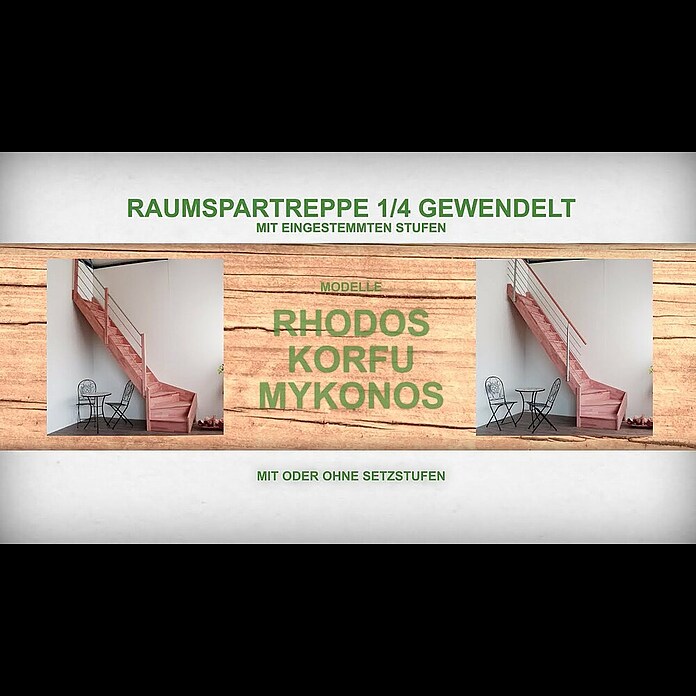 Starwood Raumspartreppe RhodosBreite: 80 cm, Buche, Geschosshöhe: 300 cm, 1/4-gewendelt unten rechts, Geländer Holz/Edelstahl, Mit Setzstufen Product