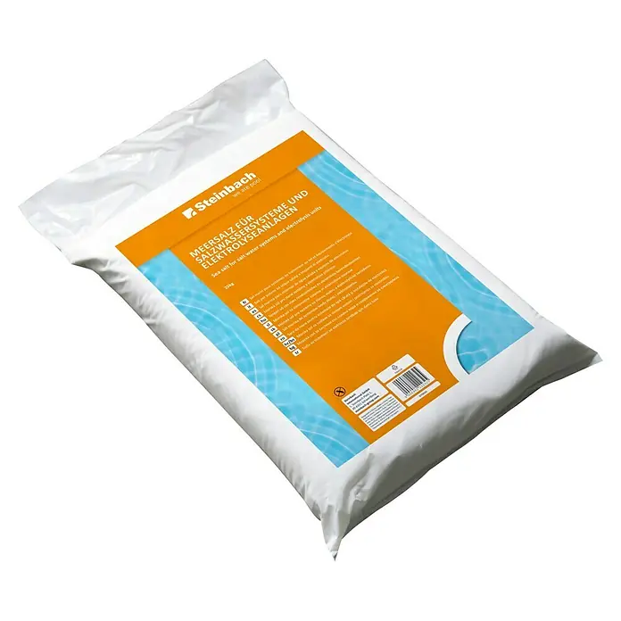 Meersalz - 25 kg - Abbildung einer 25kg Packung Steinbach Meersalz für Salzwassersysteme und Elektrolyseanlagen.