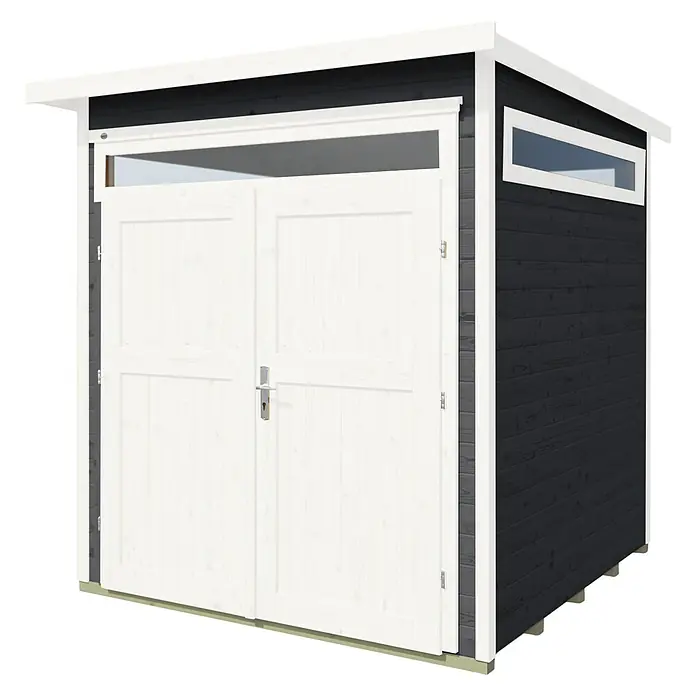 Weka Gartenhaus 265 Gr. 3 - Außenmaß inkl. Dachüberstand (B x T): 247 x 286 cm, Holz, Anthrazit - Ein modernes Gartenhaus mit Doppeltür und Oberlicht, perfekt zur Aufbewahrung von Gartengeräten und -möbeln. Das Haus bietet viel Stauraum.