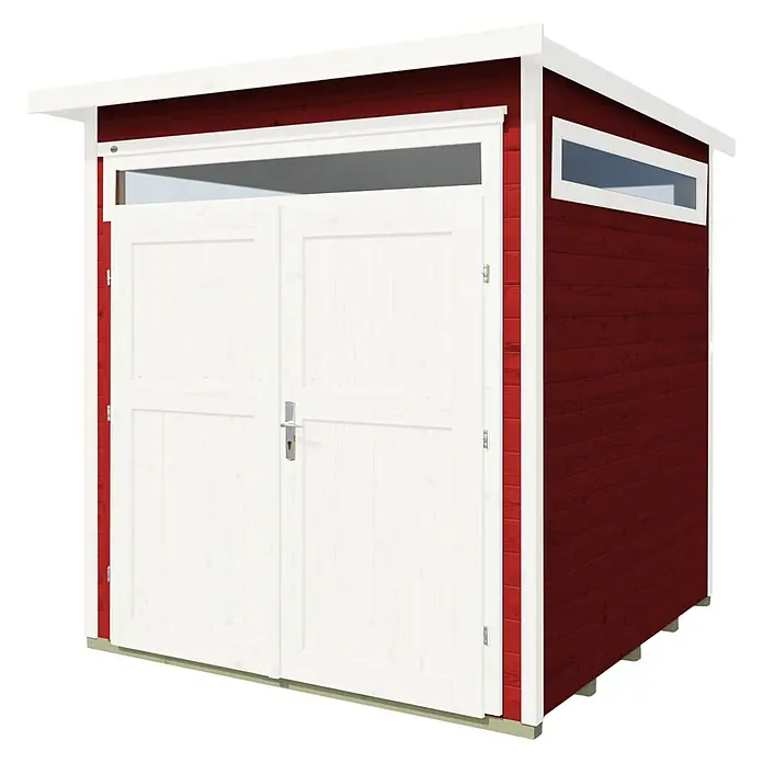 Weka Gartenhaus 265 Gr. 3 - Außenmaß inkl. Dachüberstand (B x T): 247 x 286 cm, Holz, Schwedenrot - Modernes Gartenhaus in Rot und Weiß mit Doppeltür und Fenster für mehr Licht und attraktives Design.