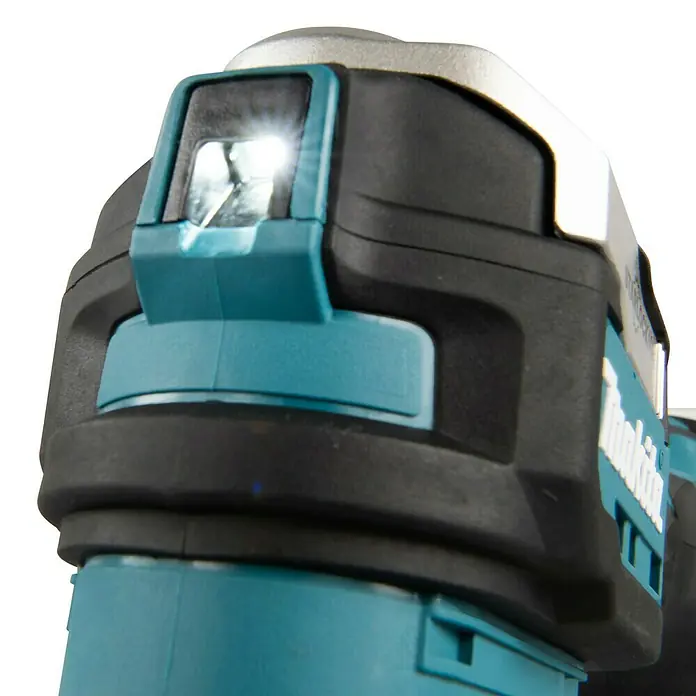 Makita LXT 18V Akku-Multifunktionswerkzeug DTM52 - 18 V, Ohne Akku - Nahaufnahme einer Makita-Werkzeugleuchte, die das Licht und die Details des Designs hervorhebt.