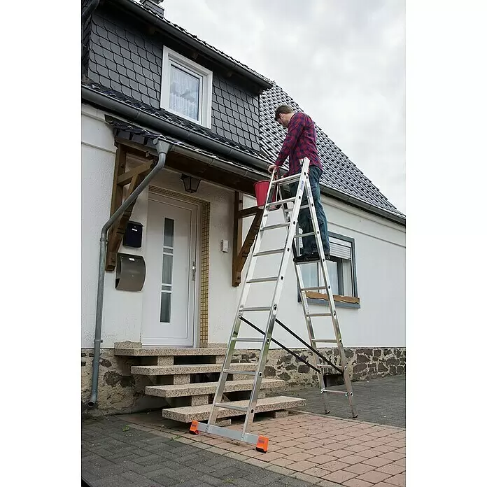 Krause Mehrzweckleiter Dubilo - Arbeitshöhe: 5,25 m, Anzahl Tritte: 18 Stk., Belastbarkeit: 150 kg, Aluminium - Anwendungsbeispiel