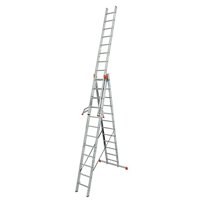 Krause Monto Mehrzweckleiter Tribilo - Arbeitshöhe: 9,3 m, Anzahl Tritte: 36 Stk., Belastbarkeit: 150 kg, Aluminium, Treppengängig - Eine vielseitige Mehrzweckleiter von KRAUSE, die sowohl als Anlegeleiter als auch als Stehleiter verwendet werden kann. Ideal für Arbeiten in verschiedenen Höhen.