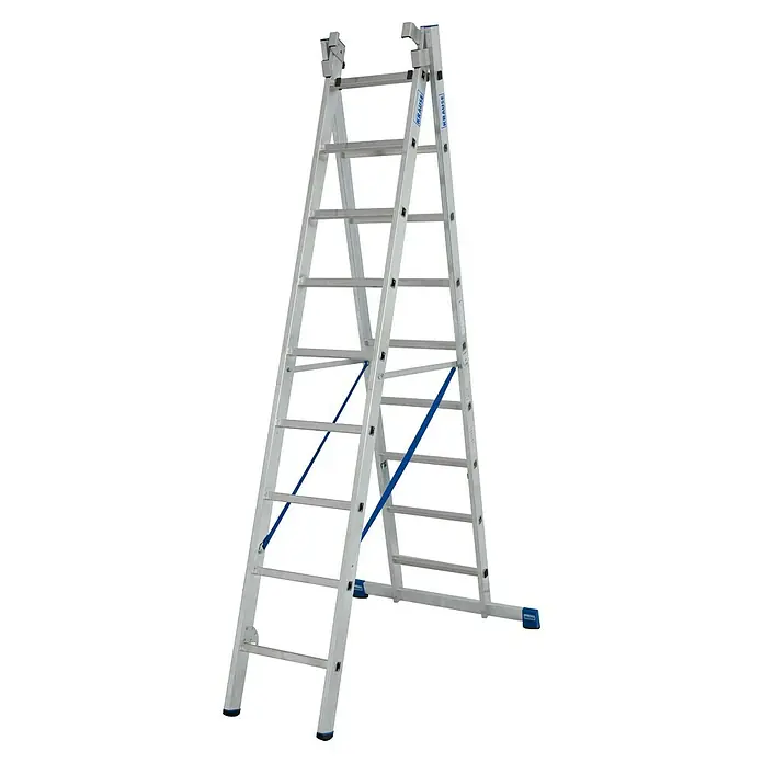 Krause Stabilo Mehrzweckleiter - Anzahl Tritte: 27 Stk., Arbeitshöhe: 6,85 m, Belastbarkeit: 150 kg, Aluminium - Bild einer KRAUSE Leiter. Die vielseitige KRAUSE Leiter bietet hohe Stabilität und Flexibilität für verschiedene Anwendungen im Innen- und Außenbereich.
