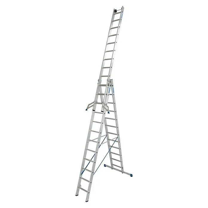 Krause Stabilo Mehrzweckleiter - Anzahl Tritte: 36 Stk., Arbeitshöhe: 9,3 m, Belastbarkeit: 150 kg, Aluminium - Abgebildete ist eine Krause Vielzweckleiter, die vielseitig eingesetzt werden kann und höchste Sicherheit bei Arbeiten in der Höhe bietet.