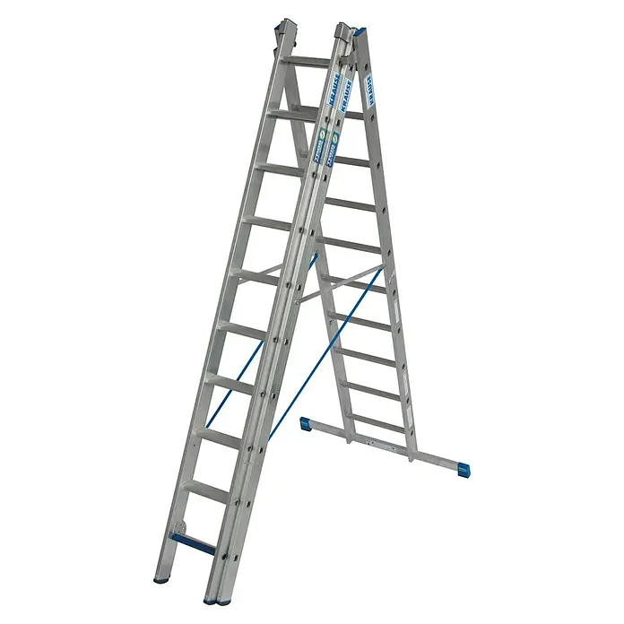 Krause Stabilo Mehrzweckleiter +S - Anzahl Tritte: 30 Stk., Arbeitshöhe: 7,5 m, Aluminium - Krause Dreiteilige Mehrzweckleiter aus Aluminium. Die Leiter ist vielseitig einsetzbar und bietet mit ihrer robusten Bauweise sicheren Halt.