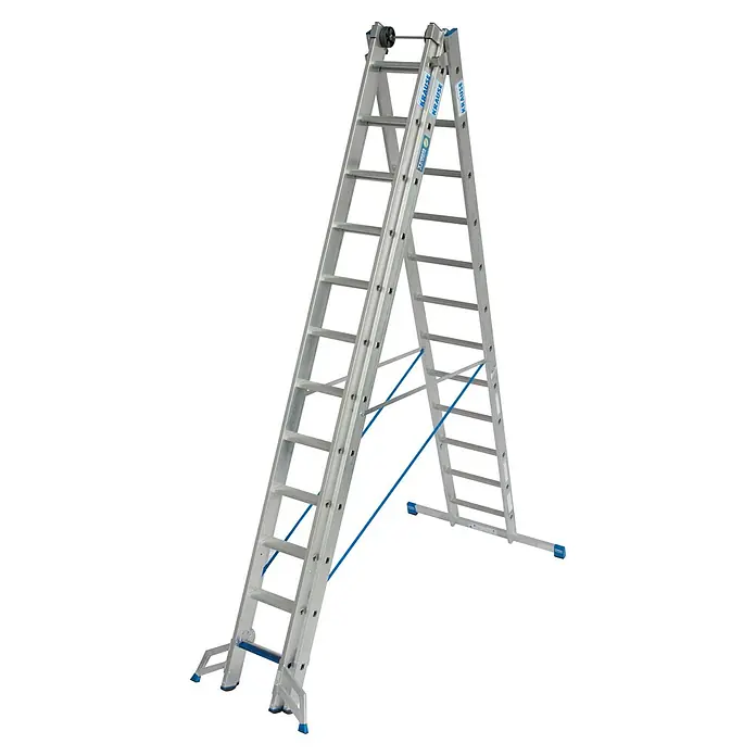 Krause Stabilo Mehrzweckleiter +S - Anzahl Tritte: 36 Stk., Arbeitshöhe: 9,1 m, Aluminium - Hier ist eine Leiter von Krause im A-Format, die eine maximale Stabilität und sicheren Stand bei Arbeiten in der Höhe gewährleistet.