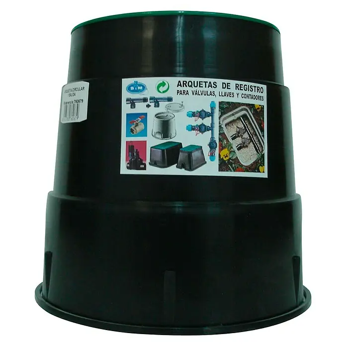 Arqueta redonda - L x An x Al: 18 x 18 x 20 cm, 1 ud. - Tapa de arqueta de registro de plástico negro, ideal para acceder a válvulas y contadores en el jardín.