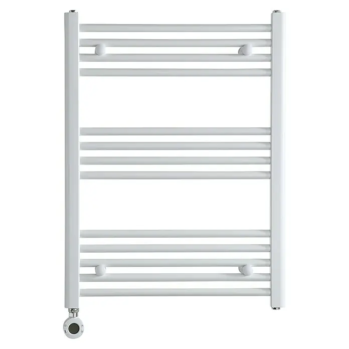 Essentials Elektro-Badheizkörper Smart Home - B x H: 600 x 800 mm - Weißer Handtuchwärmer mit mehreren horizontalen Stangen, ideal zum Trocknen und Wärmen von Handtüchern.