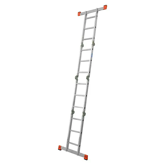 Krause Monto Mehrzweckleiter MulitMatic - Anzahl Tritte: 12 Stk., Arbeitshöhe: 4,4 m, Aluminium - Eine robuste Mehrzweckleiter aus Aluminium mit orangenen Füßen für sicheren Stand. Ideal für verschiedene Arbeiten im Innen- und Außenbereich.