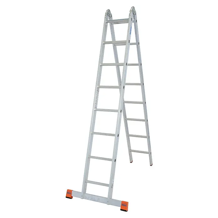 Krause Monto Doppelleiter TriMatic - Anzahl Tritte: 16 Stk., Arbeitshöhe: 5,5 m, Aluminium - Eine robuste, silberfarbene Mehrzweckleiter von KRAUSE, ideal für vielseitige Einsatzbereiche im Haushalt und Gewerbe.