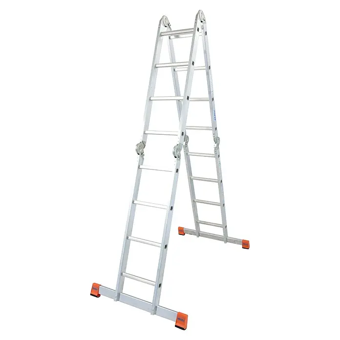 Krause Gelenkleiter Multimatic - Arbeitshöhe: 5,5 m, Anzahl Tritte: 16 Stk., Faltbar, Aluminium - Bild einer Mehrzweckleiter in A-Form, ideal für flexible Höheneinstellungen und verschiedene Arbeitsbereiche.