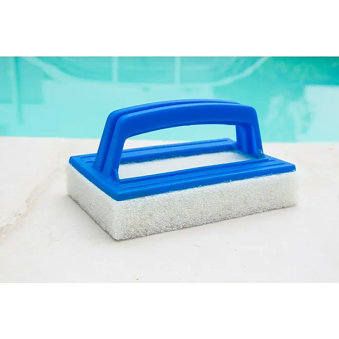 Steinbach Handschrubber Deluxe - Mit Griff, Breite: 8,5 cm - Dieser Schwamm mit blauem Griff ist ideal zum Reinigen von Schwimmbecken und anderen Oberflächen im Freien. Er bietet eine effektive Reinigung.