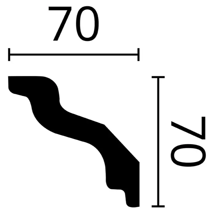 Nmc Decoflair Zierprofil Deckenleiste D9 - 6 Stk., 2 m x 70 mm x 70 mm, Extrudiertes Polystyrol (XPS) - Abbildung eines Zierprofils mit den Maßen 70x70 mm.