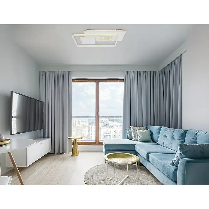 Globo LED-Deckenleuchte RODERICK - 55 W, L x B x H: 44 x 65 x 6 cm, Weiß, Warmweiß - Elegante Deckenleuchte mit modernem Design. Perfekt für Wohnzimmer und Schlafzimmer, bietet stilvolle Beleuchtung und ein angenehmes Ambiente im Raum.